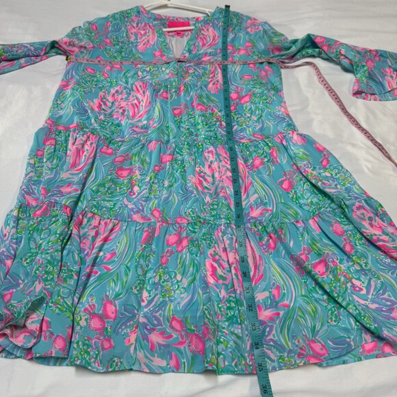 Lilly Pulitzer Gabriel Dress 4 Amalfi Blue Best Fishes Tiered EUC - Picture 9 of 11
